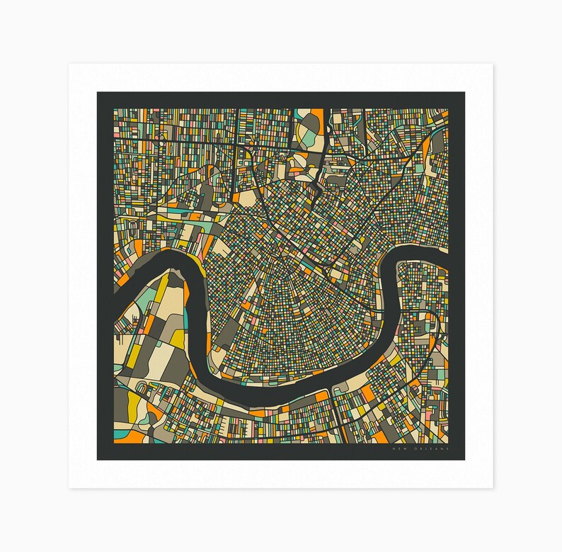NEW ORLEANS MAP giclée Fine Art Print or Photo Paper Print Etsy