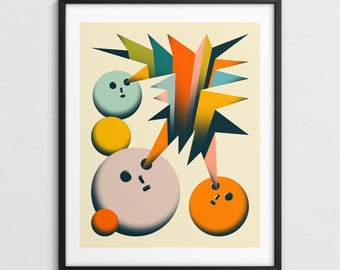 Kleurrijke geometrisch abstracte muurkunst, modern decor uit het midden van de eeuw (giclée fine-art print) LOOK