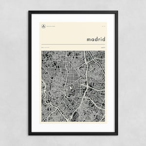 MADRID KARTE (Giclée Fine Art Druck) Minimalistische Stadtkarte Straßen-Karte (8x12 12x18 16x24 20x30 24x36 A1 A2 A3 A4) Gespannt, gerollt oder gerahmt