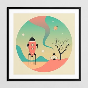 EXPLORER (stampa artistica giclée su carta o tela) Illustrazione retrò di fantascienza di Jazzberry Blue (incorniciata o senza cornice)