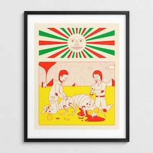 Dziwny, mistyczny, science fiction pop-art, surrealizm z połowy XX wieku (wydruk artystyczny giclée) SACRIFICE