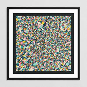 BRÜSSEL KARTE (Giclée Kunstdruck auf Papier oder Leinwand) Bunte Stadtkarte Straßenkarte von Jazzberry Blue (Gerahmt oder Ungerahmt) Serie 3