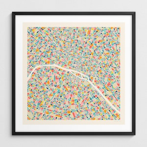 MAPPA DI PARIGI (Stampa Fine Art Giclée) Mappa stradale moderna e colorata della città (Serie 2)