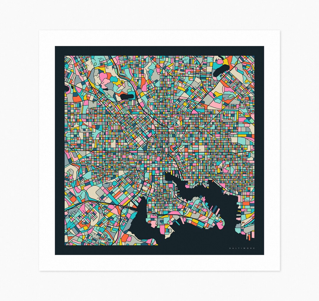 BALTIMORE City Street Map giclée Fine Art Print 10x10 12x12 16x16 24x24