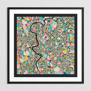 MAPA DE ROMA (impresión artística Giclée sobre papel o lienzo) Mapa colorido de calles de la ciudad de Jazzberry Blue (con o sin marco) Serie 3