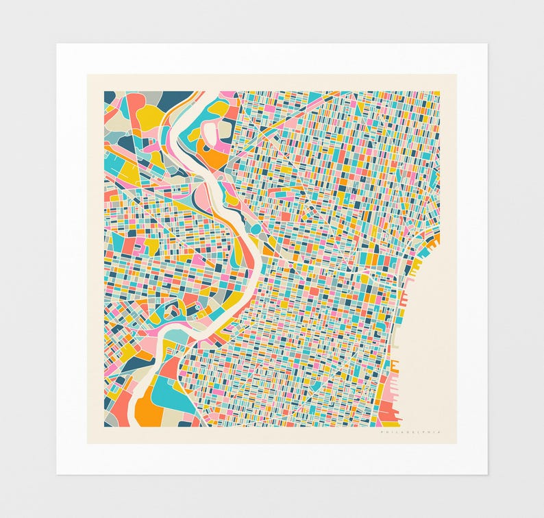 PHILADELPHIA MAP (giclée Fine Art Print) Colorful Modern City Street ...