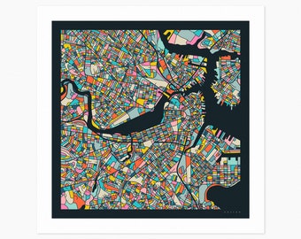 BOSTON City Street Map (Giclée Fine Art Print) (10x10 12x12 16x16 24x24 28x28 30x30) Rolled, Stretched or Framed (2024)