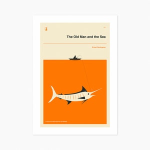 The Old Man And The Sea (Giclée Fine Art Print) Minimalist Book Cover (8x10 12x16 16x20 18x24 24x32 A1 A2 A3 A4) Rolled, Stretched or Framed