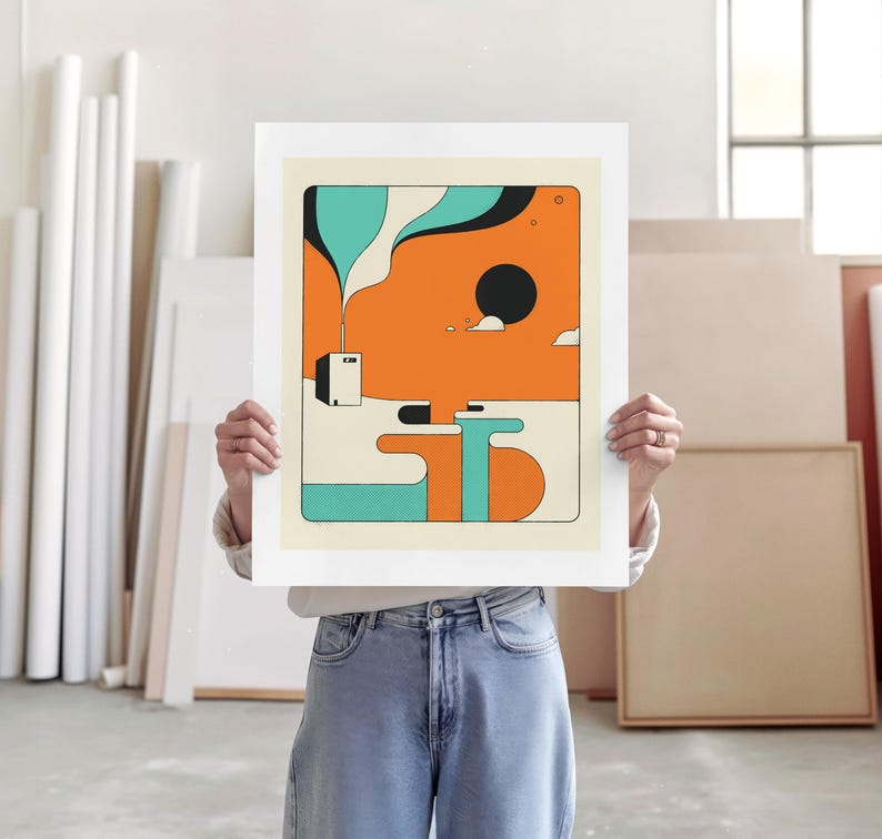 Peaceful Retro Minimalist Landscape Illustration (Giclée Fine Art Print) LIMBO image 4