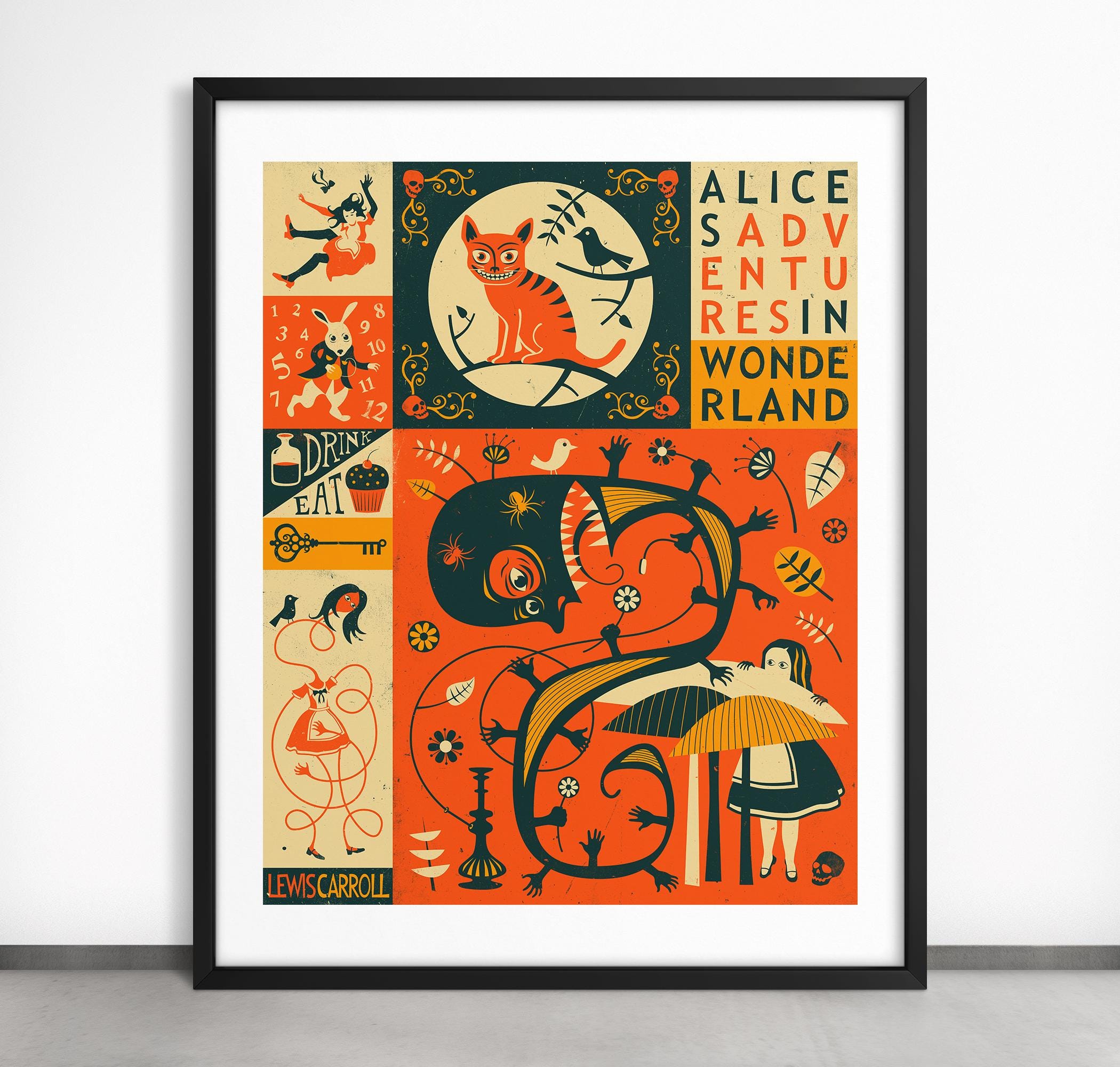 ALICE IN WONDERLAND (Giclée Fine Art Print on Paper or Canvas) Classic Literary Surreal Wall Art by Jazzberry Blue (Framed or Unframed)