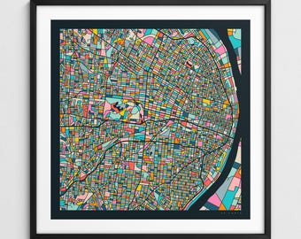 ST LOUIS MAP (Giclée Fine Art Print) Colorful City Street Map (Series 3)