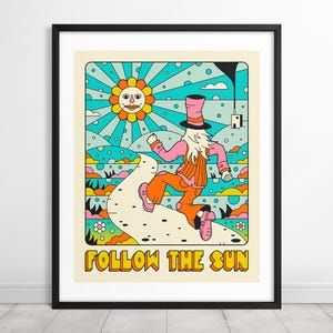 SIGUE EL SOL (Impresión Giclée sobre papel o lienzo) Arte pop psicodélico colorido de Jazzberry Blue (con o sin marco)