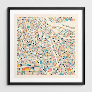 MAPPA DI AMSTERDAM (Stampa Fine Art Giclée) Mappa stradale moderna e colorata della città (Serie 2)