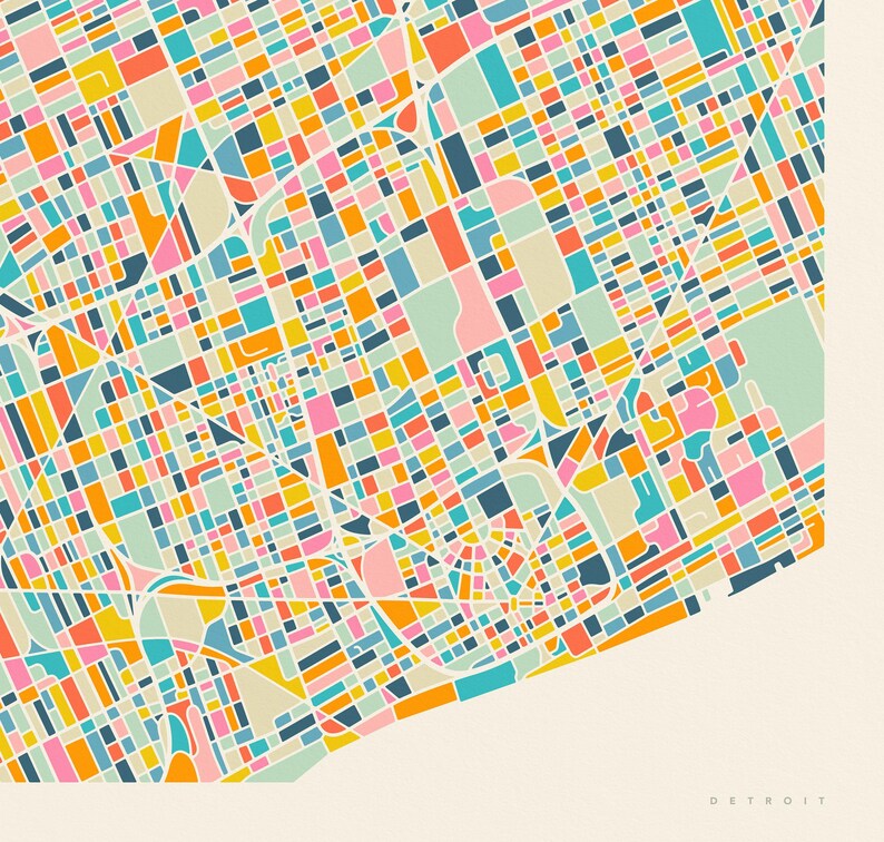 DETROIT MAP (giclée Fine Art Print) Colorful Modern City Street Map ...