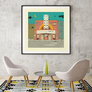 CINEMA Giclée Fine Art Print Movie Theatre Nostalgia by Jazzberry Blue 10x10 12x12 16x16 24x24 28x28 30x30 Rolled, Stretched or Framed image 2