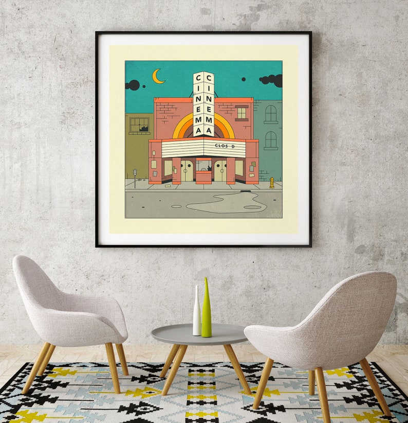 CINEMA Giclée Fine Art Print Movie Theatre Nostalgia by Jazzberry Blue 10x10 12x12 16x16 24x24 28x28 30x30 Rolled, Stretched or Framed image 2