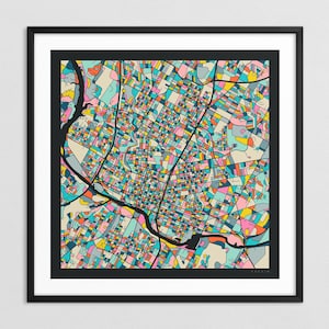 MAPA DE AUSTIN (impresión artística Giclée sobre papel o lienzo) Mapa colorido de las calles de la ciudad de Jazzberry Blue (con o sin marco) Serie 3