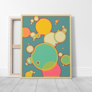 a vibrant abstract artwork with a variety of colorful circles and shapes, creating a visually striking and dynamic composition.