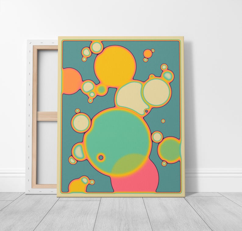 a vibrant abstract artwork with a variety of colorful circles and shapes, creating a visually striking and dynamic composition.