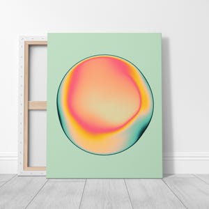 a vibrant abstract artwork with a large, colorful circle on a green background.