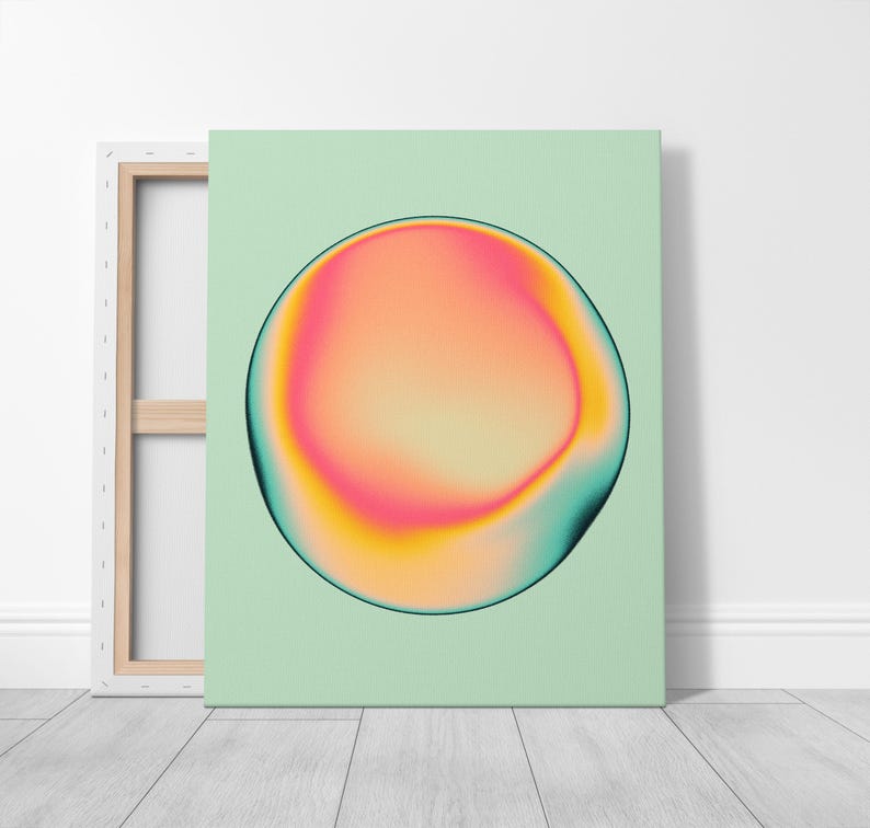 a vibrant abstract artwork with a large, colorful circle on a green background.