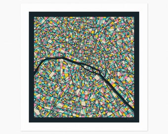 PARIS City Street Map (Giclée Fine Art Print) (10x10 12x12 16x16 24x24 28x28 30x30) Rolled, Stretched or Framed (2024)