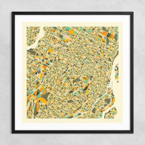 MAPA DE MONTREAL (impresión artística Giclée sobre papel o lienzo) Mapa de calles de ciudad minimalista de Jazzberry Blue (con o sin marco) Serie 1