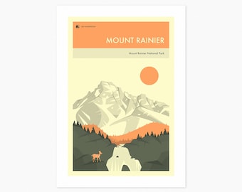 MOUNT RAINIER National Park (Giclée Fine Art Print or Photo Paper Print) Mt Rainier Travel Poster (Unframed)