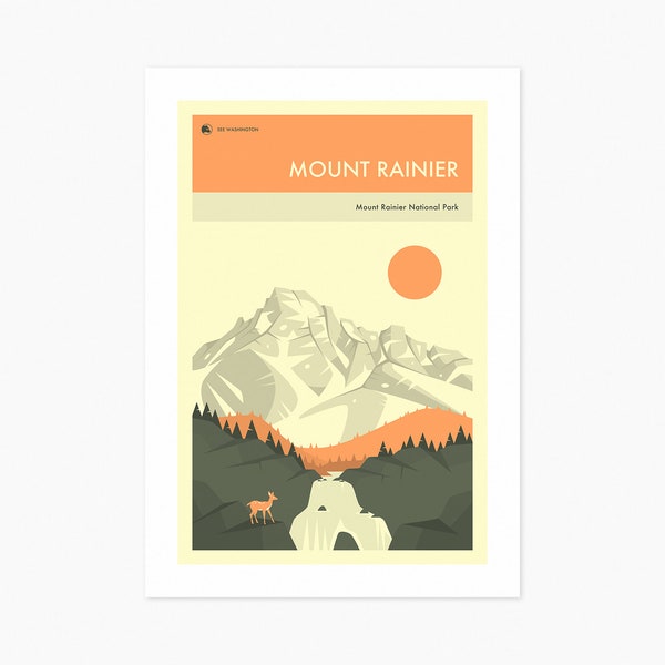 MOUNT RAINIER National Park Travel Poster (Giclée Fine Art Print) (8x10 12x16 16x20 18x24 24x32 A1 A2 A3 A4) Rolled, Stretched or Framed