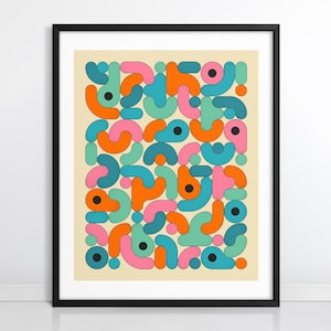GEOMETRICS 3 (Stampa Fine Art Giclée su Carta o Tela) Arte murale astratta geometrica retrò di Jazzberry Blue (con o senza cornice)