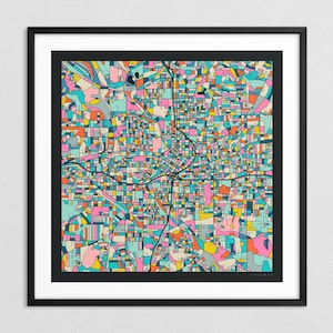ATLANTA MAP (Giclée Fine Art Print op papier of canvas) Kleurrijke stadsstratenkaart van Jazzberry Blue (ingelijst of ingelijst) serie 3