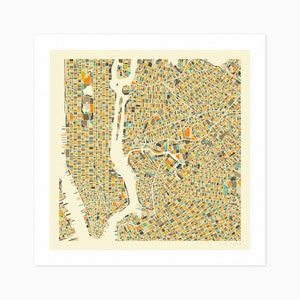 NEW YORK (Giclée Fine Art Print) City Street Map (10x10 12x12 16x16 24x24 28x28 30x30) Rolled, Stretched or Framed