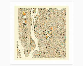 NEW YORK MAP (Giclée Fine Art Print or Photo Paper Print) City Street Map by Jazzberry Blue (Unframed)