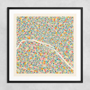 PARIS KARTE (Giclée Kunstdruck auf Papier oder Leinwand) Moderne Stadtkarte Straßenkarte von Jazzberry Blue (Gerahmt oder Ungerahmt) Serie 2