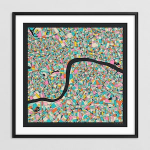 MAPA DE LONDRES (impresión artística Giclée sobre papel o lienzo) Mapa colorido de las calles de la ciudad de Jazzberry Blue (con o sin marco) Serie 3