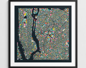 NEW YORK KAART (Giclée Fine Art Print) Kleurrijke stadsstratenkaart (serie 3)