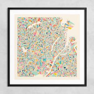 MAPA DE COPENHAGUE (impresión artística Giclée sobre papel o lienzo) Mapa callejero de ciudad moderno de Jazzberry Blue (con o sin marco) Serie 2