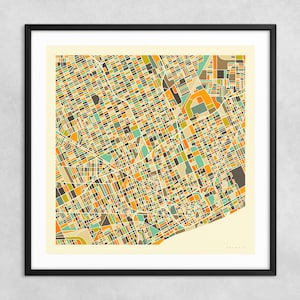 MAPA DE DETROIT (impresión artística Giclée sobre papel o lienzo) Mapa de calles de ciudad minimalista de Jazzberry Blue (con o sin marco) Serie 1