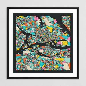 MAPA DE ESTOCOLMO (Impressão Fine Art Giclée em papel ou tela) Mapa de rua colorido da cidade por Jazzberry Blue (com ou sem moldura) Série 3