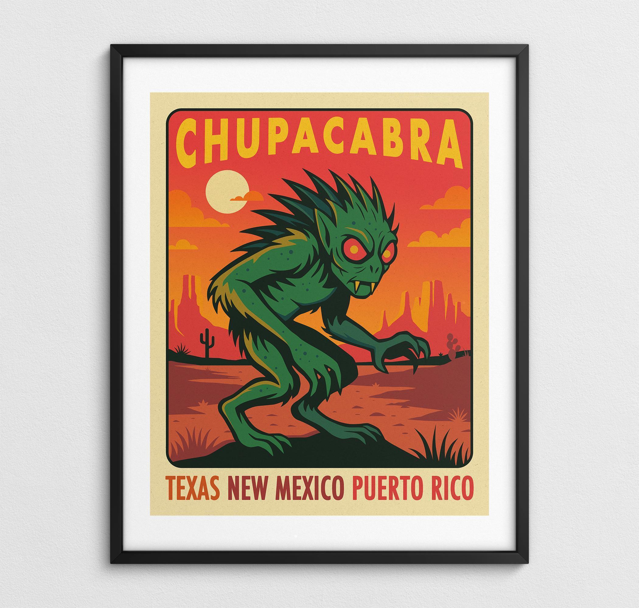 CHUPACABRA, Cryptid Travel Poster, Supernatural Wall Art (giclée