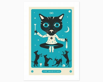 TAROT CARD CAT: The Magician (Giclée Fine Art Print) (8x10 12x16 16x20 18x24 24x32 A1 A2 A3 A4) Rolled, Stretched or Framed