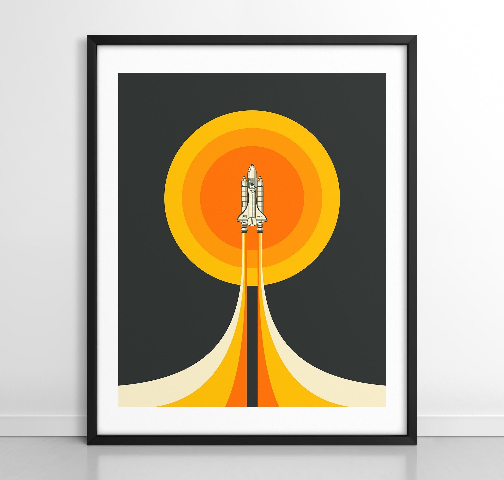 UPWARD (Giclée Fine Art Print on Paper or Canvas) Minimalist NASA Space Shuttle Wall Art (Framed or Unframed)