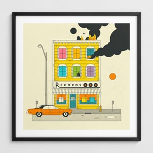 Magasin de disques, illustration rétro pop art nostalgique (impression giclée d'art)