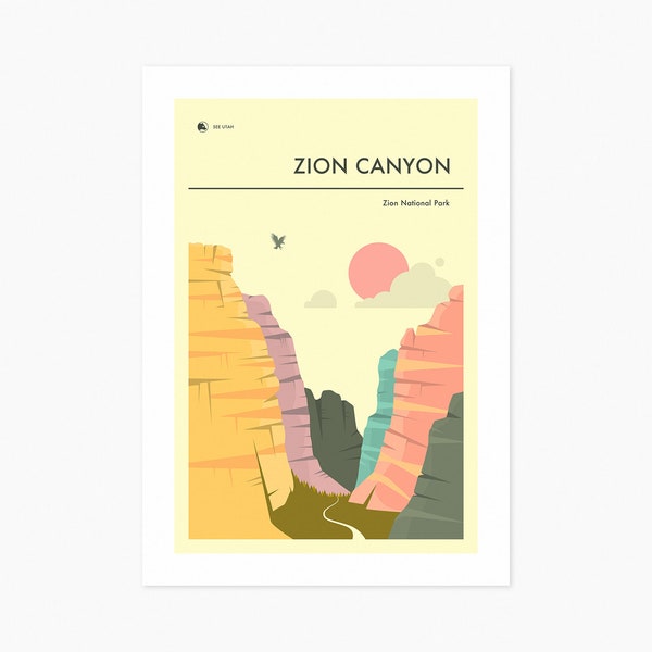 ZION National Park Travel Poster (Giclée Fine Art Print) Zion Canyon (8x10 12x16 16x20 18x24 24x32 A1 A2 A3 A4) Rolled, Stretched or Framed