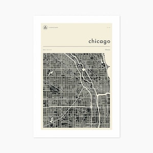 CHICAGO MAP (Giclée Fine Art Print) Minimalist City Street Map (8x10 12x16 16x20 18x24 24x32 A1 A2 A3 A4) Rolled, Stretched or Framed
