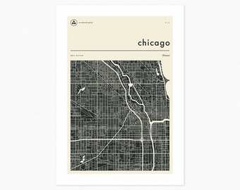 CHICAGO MAP (Giclée Fine Art Print or Photo Paper Print) Minimal City Street Map (Unframed)