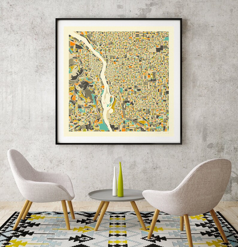 PORTLAND MAP giclée Fine Art Print or Photo Paper Print City Etsy