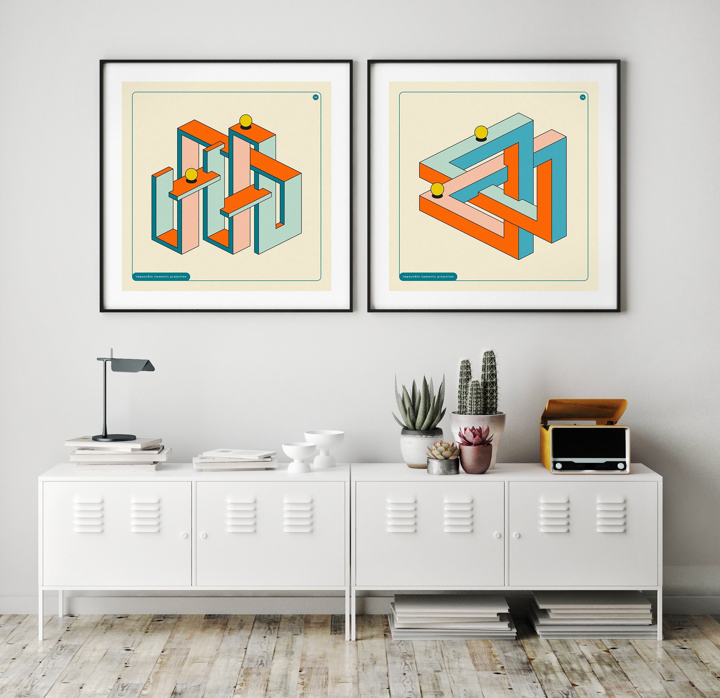 2 Impossible Geometric Shapes giclée Fine Art Prints & Rolled Canvas 10x10  12x12 16x16 24x24 28x28 30x30 Unframed 