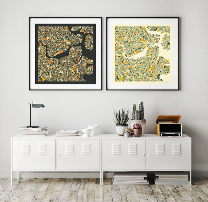 BOSTON Giclée Fine Art Print City Street Map 10x10 12x12 16x16 24x24 28x28 30x30 Rolled, Stretched or Framed image 7