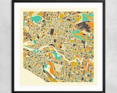 MELBOURNE MAP (Giclée Fine Art Print on Paper or Canvas) Minimalist City Street Map by Jazzberry Blue (Framed or Unframed) Series 1